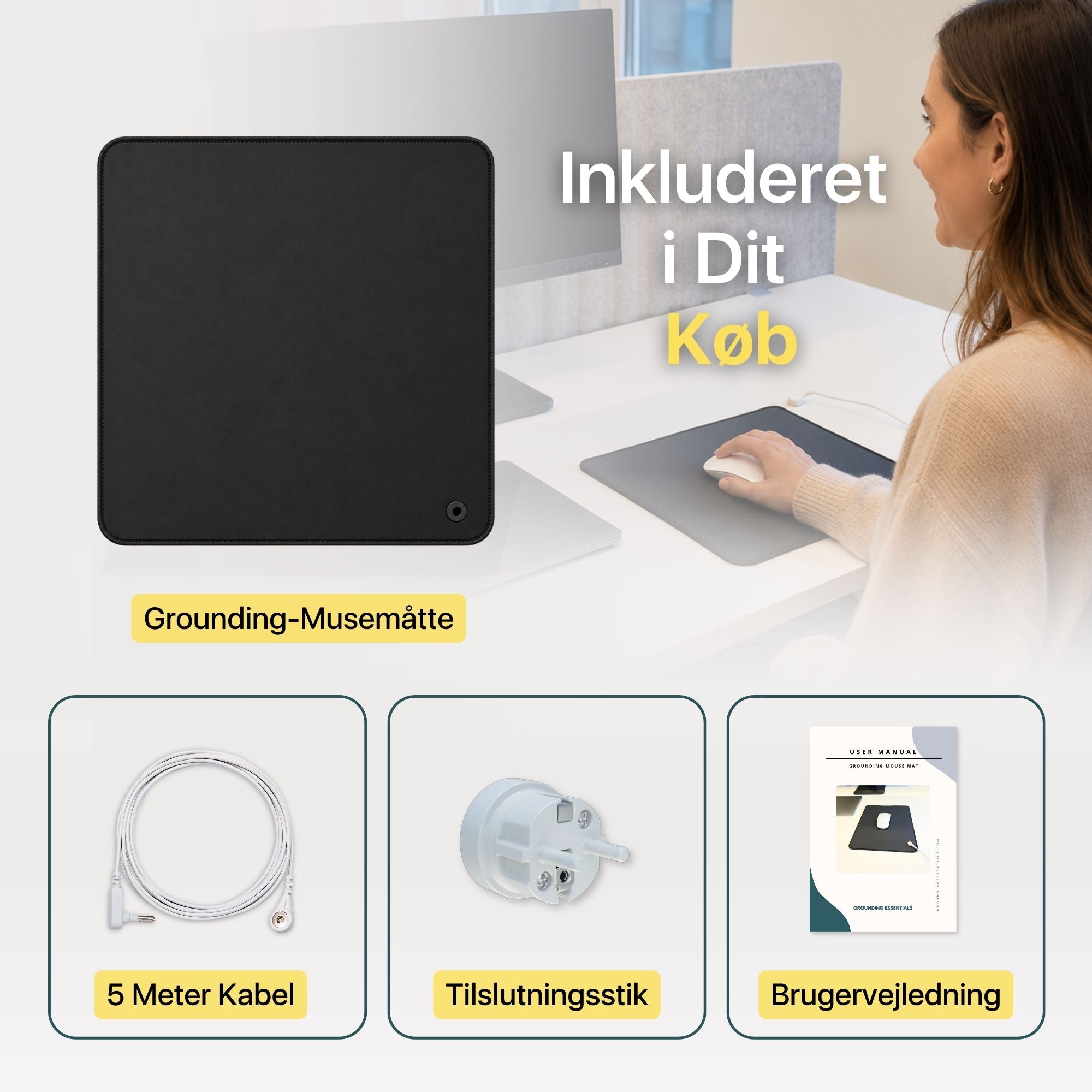 Jordingsmåtte til mus med 5 meter jordingsledning, stik og brugervejledning inkluderet