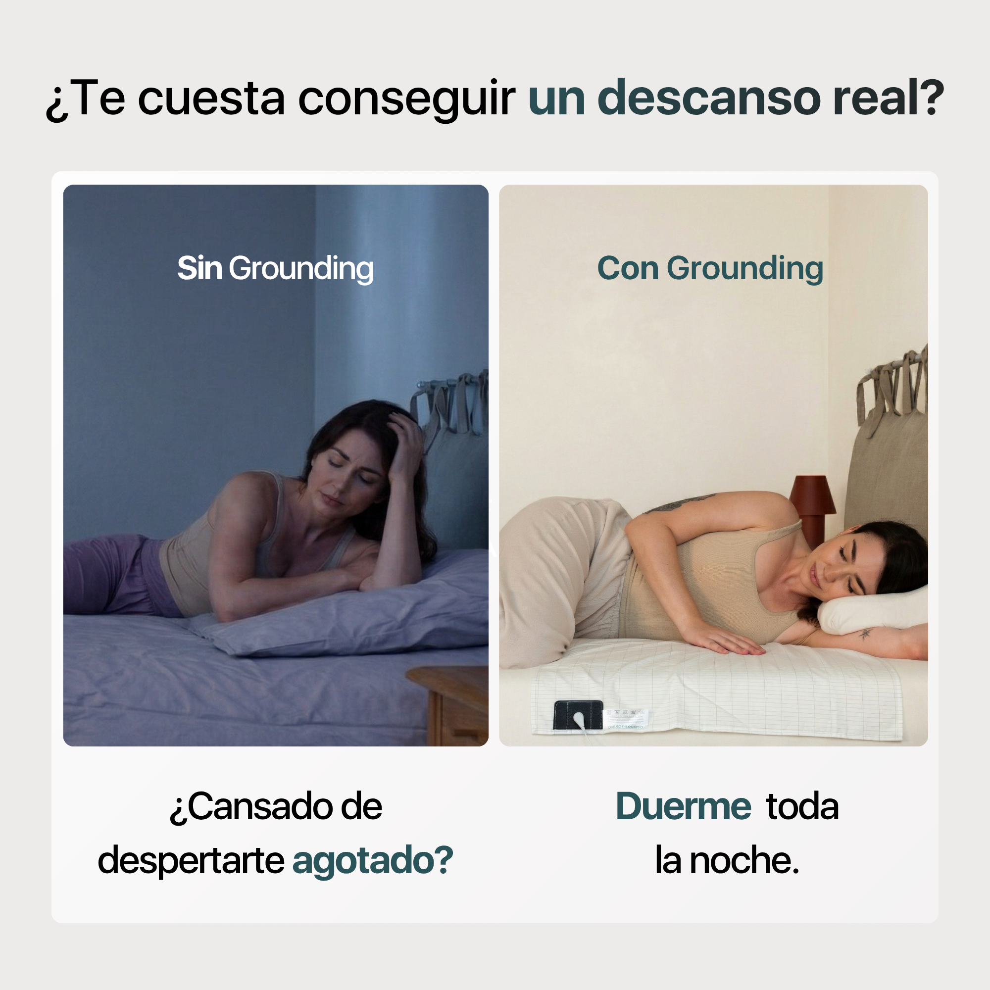 Sábana media de grounding comparando sueño inquieto sin grounding y sueño tranquilo con grounding